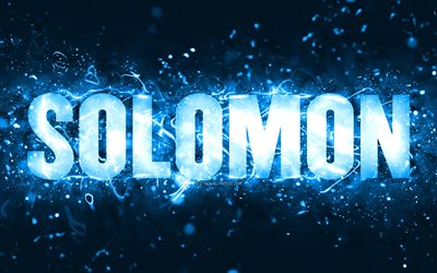 Happy Birthday Solomon, 4k, blue neon lights, Solomon name, creative, Solomon Happy Birthday, Solomon Birthday, popular american male names, picture with Solomon name, Solomon