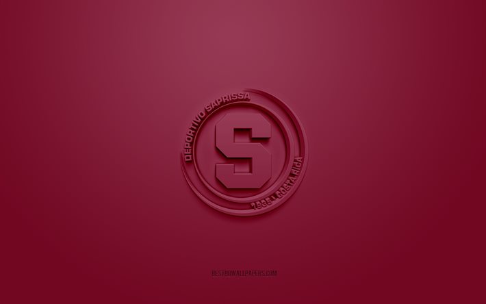 Deportivo Saprissa, luova 3D -logo, viininpunainen tausta, Liga FPD, 3D -tunnus, Costa Rican jalkapalloseura, San Jose, Costa Rica, jalkapallo, Deportivo Saprissa 3D -logo