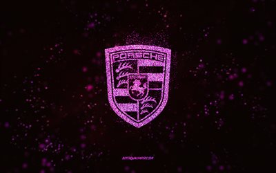 شعار بورش بريق, 4 ك, خلفية سوداء 2x, شعار بورش, الفن بريق الوردي, بورش, فني إبداعي, شعار بورش الوردي اللامع