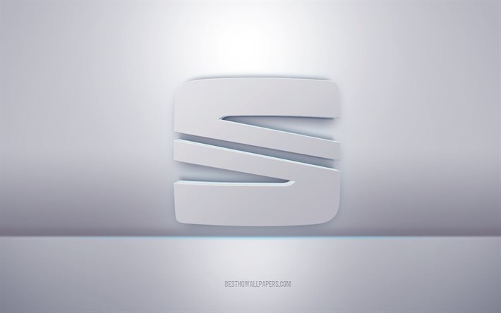 Seat 3d white logo, gray background, Seat logo, creative 3d art, Seat, 3d emblem