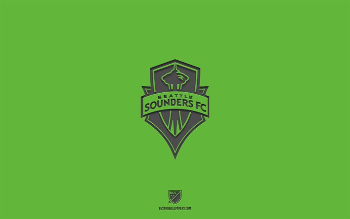 Seattle Sounders FC, fundo verde, time de futebol americano, emblema do Seattle Sounders FC, MLS, Washington, EUA, futebol, logotipo do Seattle Sounders FC