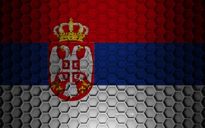 Serbia flag, 3d hexagons texture, Serbia, 3d texture, Serbia 3d flag, metal texture, flag of Serbia