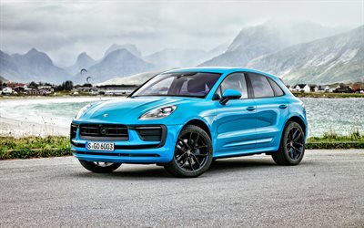 2022, Porsche Macan, 4k, front view, exterior, blue SUV, new blue Macan, German cars, Porsche