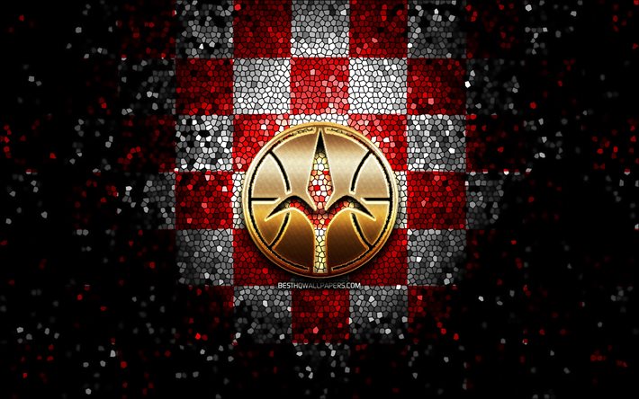 Pallacanestro Trieste, glitter logo, LBA, red white checkered background, basketball, italian basketball club, Pallacanestro Trieste logo, mosaic art, Lega Basket Serie A
