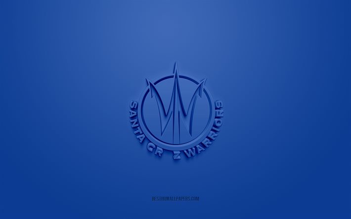santa cruz warriors, kreatives 3d-logo, blauer hintergrund, nba g league, 3d-emblem, american basketball club, kalifornien, usa, 3d-kunst, basketball, santa cruz warriors 3d-logo
