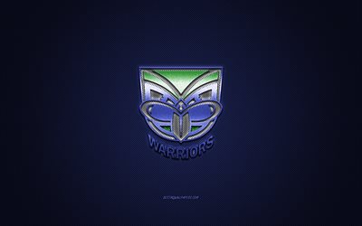 New Zealand Warriors, New Zealand rugby club, NRL, blue logo, blue carbon fiber background, National Rugby League, rugby, Auckland, New Zealand, New Zealand Warriors logo