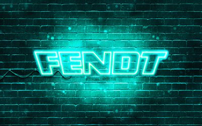 Fendt turquoise logo, 4k, turquoise brickwall, Fendt logo, brands, Fendt neon logo, Fendt