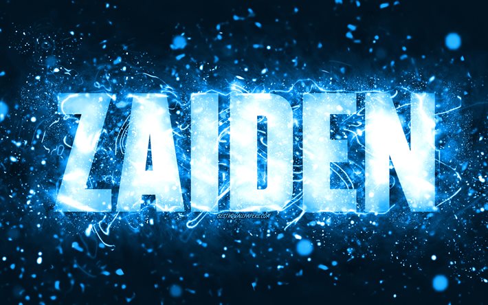 Joyeux anniversaire Zaiden, 4k, n&#233;ons bleus, nom Zaiden, cr&#233;atif, Zaiden joyeux anniversaire, Zaiden Birthday, noms masculins am&#233;ricains populaires, photo avec le nom Zaiden, Zaiden