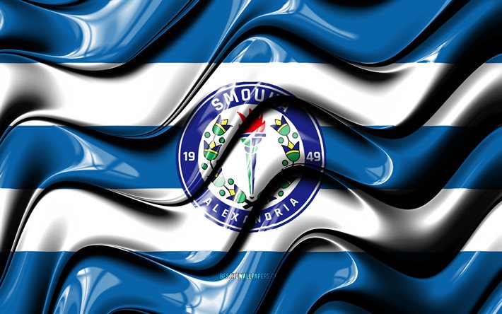 Smouha FC flag, 4k, blue and white 3D waves, EPL, egyptian football club, football, Smouha FC logo, Egyptian Premier League, soccer, FC Smouha