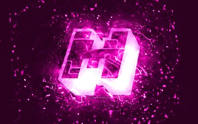 Minecraft purple logo, 4k, purple neon lights, creative, purple abstract background, Minecraft logo, online games, Minecraft
