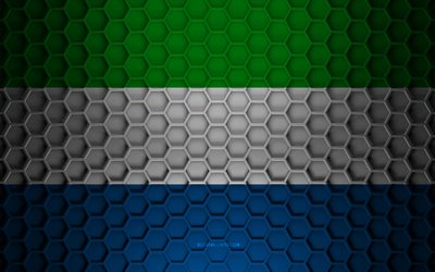 Sierra Leone flag, 3d hexagons texture, Sierra Leone, 3d texture, Sierra Leone 3d flag, metal texture, flag of Sierra Leone