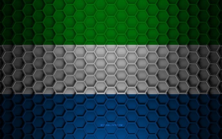 Drapeau de la Sierra Leone, texture hexagones 3d, Sierra Leone, texture 3d, drapeau 3d de la Sierra Leone, texture m&#233;tallique, drapeau de la Sierra Leone