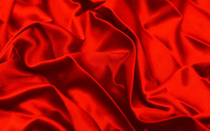 texture de soie de vagues rouges, texture de tissu de soie rouge, texture de soie, texture de tissu, soie rouge, tissu rouge, fond de soie rouge