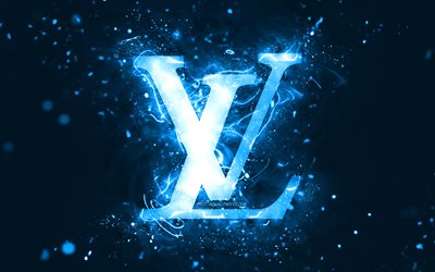 Louis Vuitton mavi logo, 4k, mavi neon ışıklar, yaratıcı, mavi soyut arka plan, Louis Vuitton logo, moda markaları, Louis Vuitton