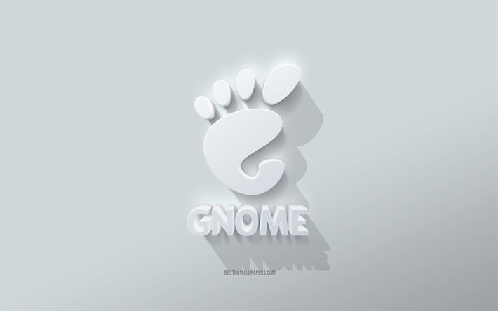 Logo GNOME, fond blanc, logo GNOME 3d, art 3d, GNOME, embl&#232;me GNOME 3d