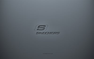 Skechers logo, gray creative background, Skechers emblem, gray paper texture, Skechers, gray background, Skechers 3d logo