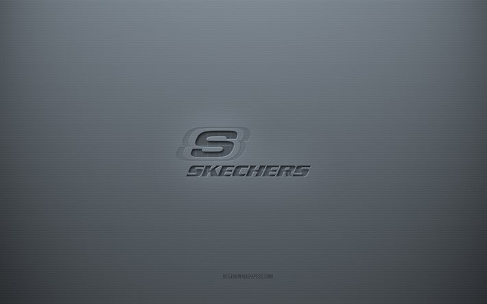Skechers logo, gray creative background, Skechers emblem, gray paper texture, Skechers, gray background, Skechers 3d logo