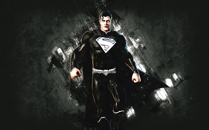 fortnite shadow superman skin, fortnite, hauptcharaktere, grauer steinhintergrund, shadow superman, fortnite skins, shadow superman skin, shadow superman fortnite, fortnite charaktere