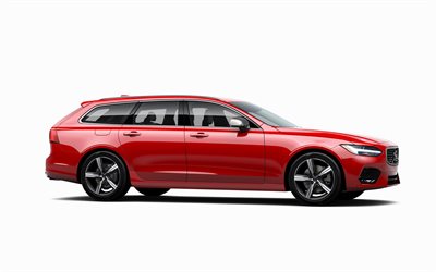فولفو V90 R-تصميم, 2017, 4k, ستيشن, الأحمر V90, السويدية السيارات, السيارات الجديدة, فولفو