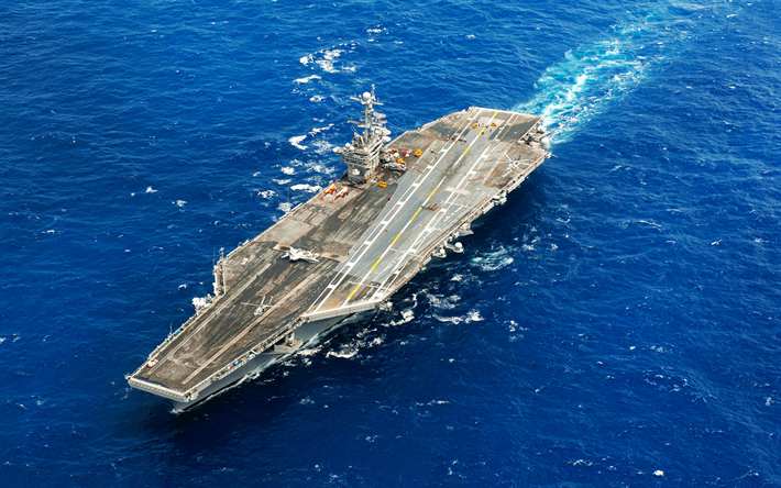 USS Harry S Truman, CVN-75, HST, 4k, American aircraft carrier, ocean, Nimitz type, US Navy, warships, nuclear aircraft carrier