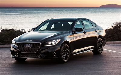 Genesis G80, 2017, 4k, luxury cars, black G80, sedan, Korean cars, Genesis