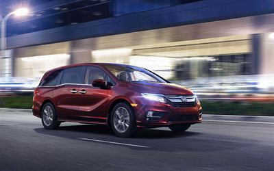 Honda Odyssey 4k, 2018 voitures, monospaces, la nuit, la nouvelle Odyssey, Honda