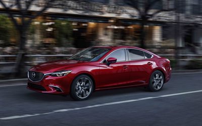 Mazda 6, 4k, 2017, berline, rouge, de nouvelles voitures, Mazda