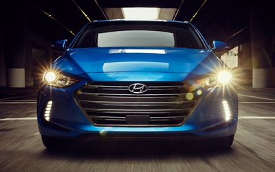 Hyundai Elantra, 2018 cars, headlights, blue Elantra, korean cars, Hyundai
