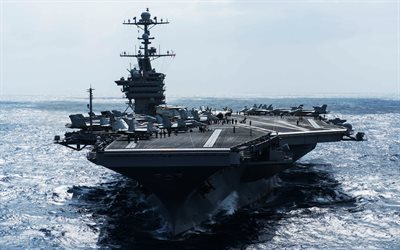 USS John C Stennis, 4k, CVN-74, American aircraft carrier, Nimitz, US Navy, aircraft carrier deck, deck fighter aircraft, USA