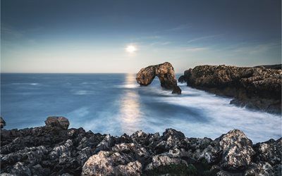 Bay of Biscay, kallion kaari, rannikolla, Atlantin Valtameri, kallioita, Espanja, Asturias, Villahormes