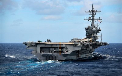 USS Carl Vinson, American aircraft carrier, CVN-70, 4k, rear view, Nimitz, US Navy, ocean, warships, nuclear aircraft carrier