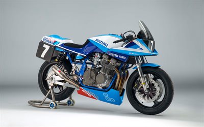 鈴木GSX1100S Katana, 2017, 4k, レーシングバイク, 青GSX1100S, 日本の二輪車, 鈴木, チームクラシック鈴木