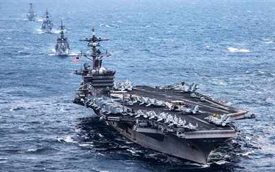 4k, USS Carl Vinson, nuclear-powered aircraft carrier, CVN 70, American aircraft carrier, US Navy, US destroyers, USA, Nimitz