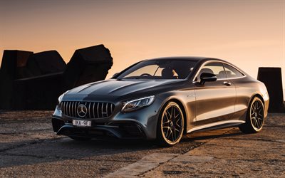 Mercedes-Benz S63 Coupe, AMG, 2018, superauto, harmaa coupe, tuning, luksus-auton, uusi harmaa S63, Saksan autoja, 4MATIC, Mercedes