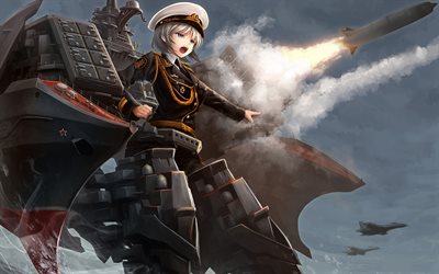 Azur Lane, anime characters, art, sailor, rockets