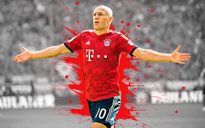 Arjen Robben, 4k, art, Bayern Munich, Dutch football player, splashes of paint, grunge art, creative art, Bundesliga, Germany, football