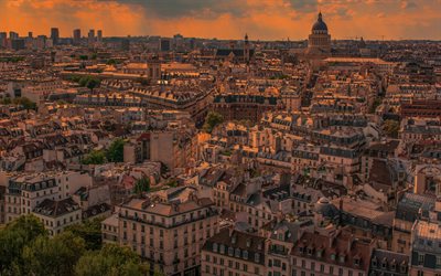 باريس, 4k, غروب الشمس, بانوراما, مناظر المدينة, فرنسا, أوروبا