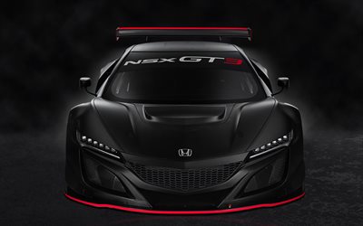 4k, Honda NSX GT3, supercars, 2019 cars, carbon, tuning, black NSX, Honda