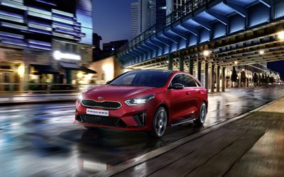Kia ProCeed GT-Line, 2019, 4k, exterior, front view, new red ProCeed, Korean cars, Kia