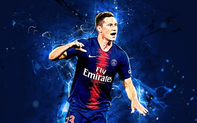 Julian Draxler, goal, german footballer, PSG FC, Ligue 1, Paris Saint-Germain, Draxler, football stars, neon lights, soccer