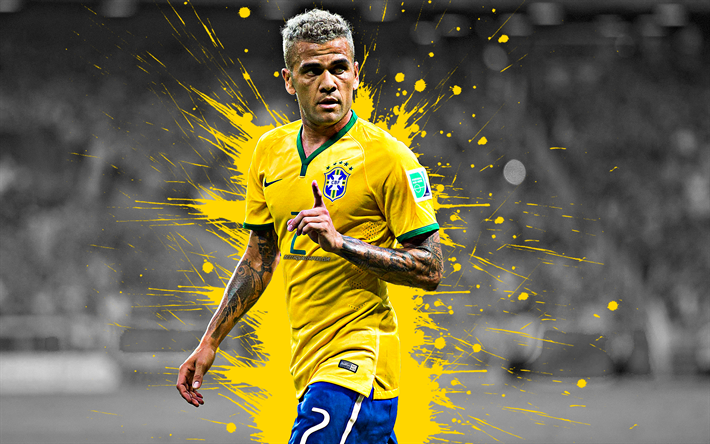 ダウンロード画像 谷alves 4k ブラジルのサッカー選手 肖像 黄色の青色の水しぶき よちよち塗装 金髪 美術 ブラジル国サッカーチーム フリー のピクチャを無料デスクトップの壁紙