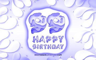 嬉しい99年に誕生日, 4k, 3D花びらのフレーム, 誕生パーティー, 青色の背景, 嬉しい99th誕生日, 3D文字, 99th誕生パーティー, 誕生日プ, 作品, 99th誕生日