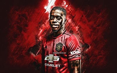 Aaron Wan-Bissaka, Manchester United FC, English football player, portrait, red background, Premier League, football, creative red background