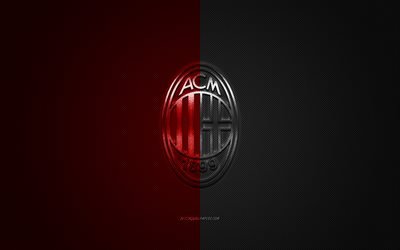 El AC Milan, club de f&#250;tbol italiano, de la Serie a, rojo logotipo negro, rojo negro de fibra de carbono de fondo, f&#250;tbol, Mil&#225;n, Italia, el AC Milan logotipo