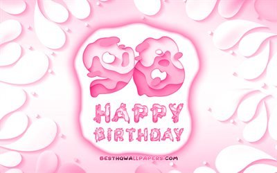 Happy 98 Years Birthday, 4k, 3D petals frame, Birthday Party, pink background, Happy 98th birthday, 3D letters, 98th Birthday Party, Birthday concept, 98th Happy Birthday, artwork, 98th Birthday