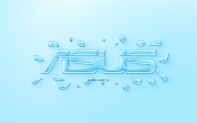 شعار Asus, شعار المياه, شعار, خلفية زرقاء, شعار Asus مصنوعة من الماء, الفنون الإبداعية, الماء المفاهيم, Asus