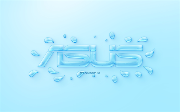 Asus-logotyp, vatten logotyp, emblem, bl&#229; bakgrund, Asus-logotyp gjord av vatten, kreativ konst, vatten begrepp, Asus