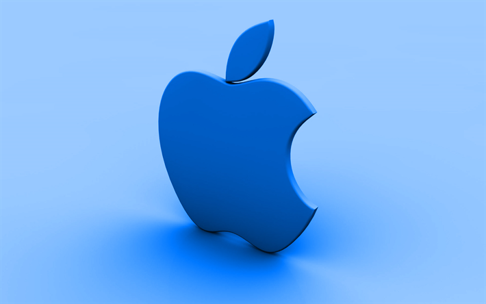 apple 3d-logo, blauer hintergrund, creative, apple, minimal, apple-logo, artwork