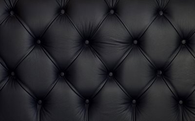negro tapicer&#237;a de cuero, 4k, macro, de piel blanca, de cuero negro, fondo en cuero, texturas, fondos negros