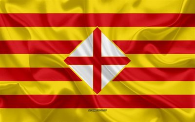 Barcelonan Lipun, 4k, silkki tekstuuri, silkki lippu, Espanjan maakunnassa, Barcelona, Espanja, Euroopassa, Lippu Barcelona, liput espanjan maakunnat